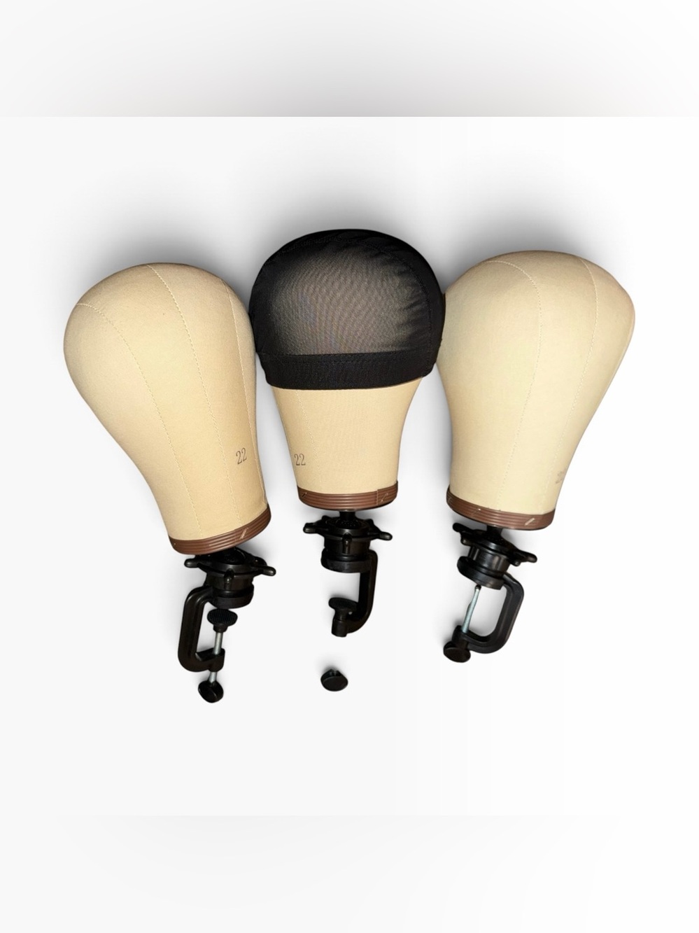 New amazon lot of 3 mannequin wig heads 22” adult size w/display mounts